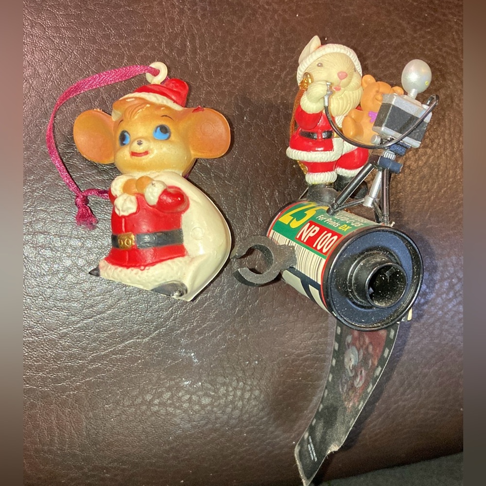 2 VINTAGE MOUSE CHRISTMAS ORNAMENTS